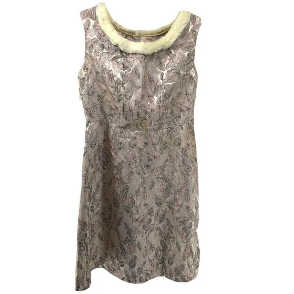 1960s Handmade Feather Print Fur Trim Dress